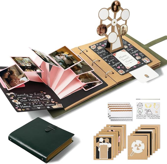 3D Interactive Scrapbook Album, Faux Leather - Dark Green