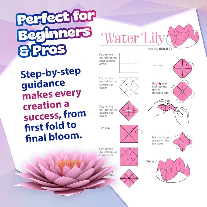 Pinwheel Crafts Flower Origami Kit for Kids Ages 8-12 | 150 Pcs Origami Paper Kit w/Multicolor Folding Papers, Chenille Stems,Buttons and Jewels, Arts and Crafts Paper Book for Kids Ages 6+ | 100 multicolor folding sheets, 20 chenille stems, 30 buttons...
