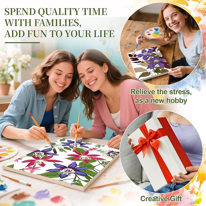 Qoosea Paint by Numbers Kit for Adults with Framed Canvas 4 Pack | Floral Paint by Number Arts Kits for Beginner with Wooden Easel, Acrylic Set, Brushes for Home Decor, 9 * 12 Inch
