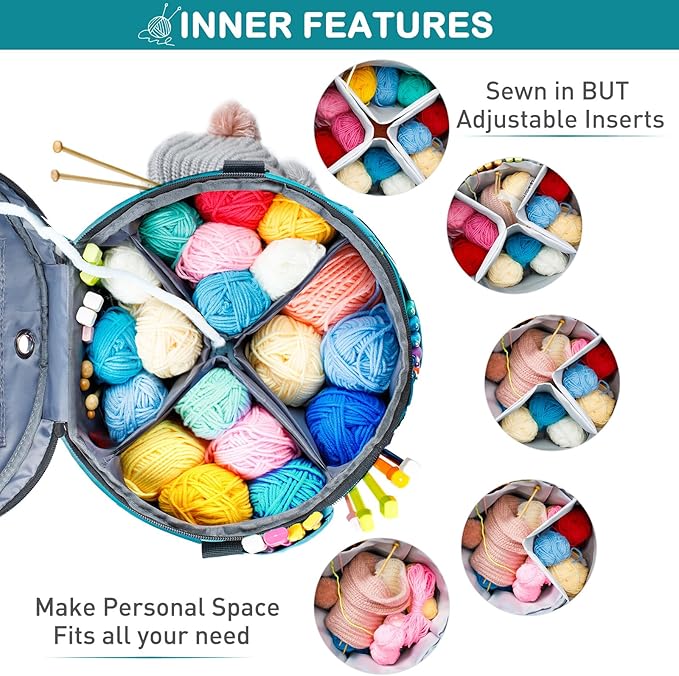 MYBAGZING Expandable Yarn Storage Organizer, Crochet Bag & Yarn Tote with Zipper Closure, Yarn Holder for Crocheting and Knitting for Yarn Skeins, Hooks, Needles,Accessories – Gift for Crafters