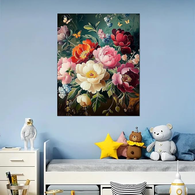Arttoplus Flowers Paint by Numbers Kit for Adults Beginner 16x20 inch | Butterfly Adult Paint by Number Kits on Canvas, Flowers Oil Painting by Number for Gift Home Wall Decor (Without Frame)