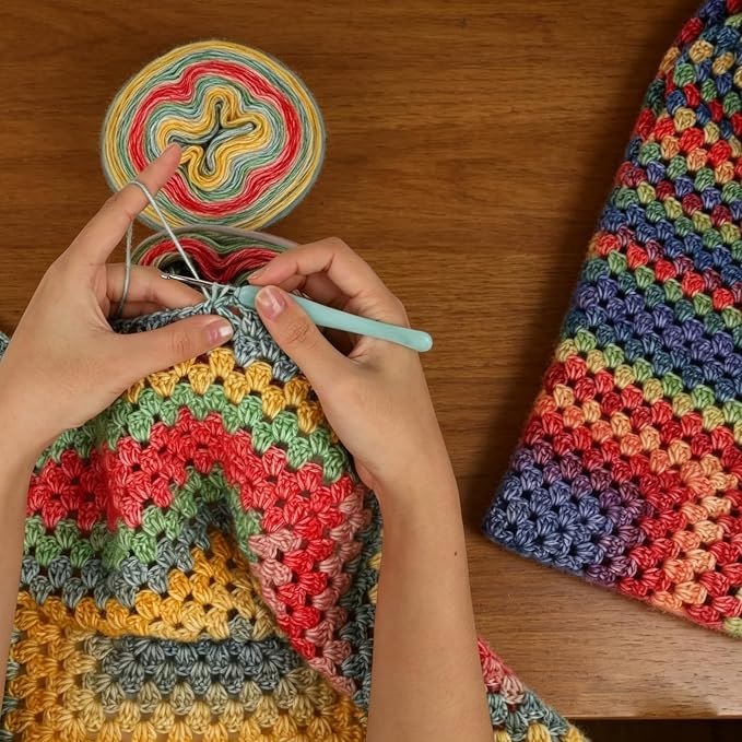 Coopay Crochet Blanket Kit for Beginners Adults w/Step-by-Step Instructions | Complete Crochet Kits with 600g Soft Crochet Yarn & Ergonomic Crochet Hooks, Granny Square Blanket Kit for Beginners Gift