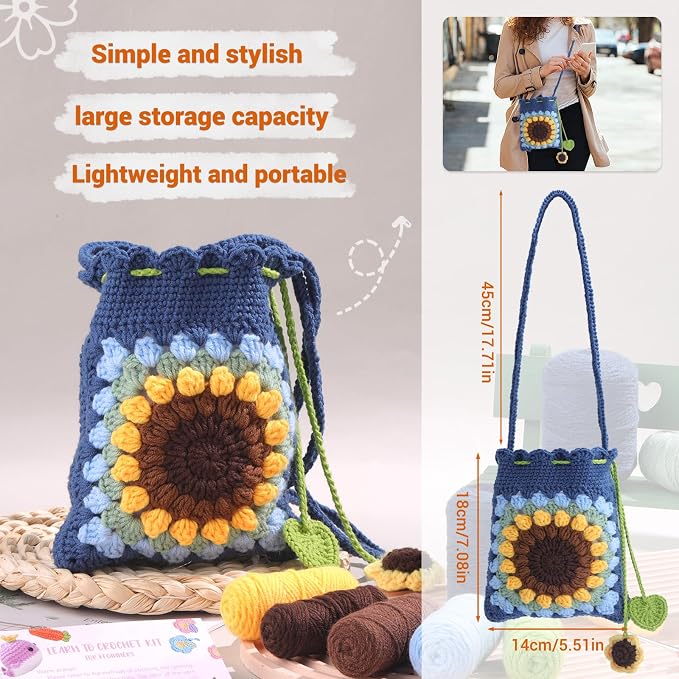 Fedmut Crochet Kit for Beginners, Shoulder Bag Crochet Kit Adults Project