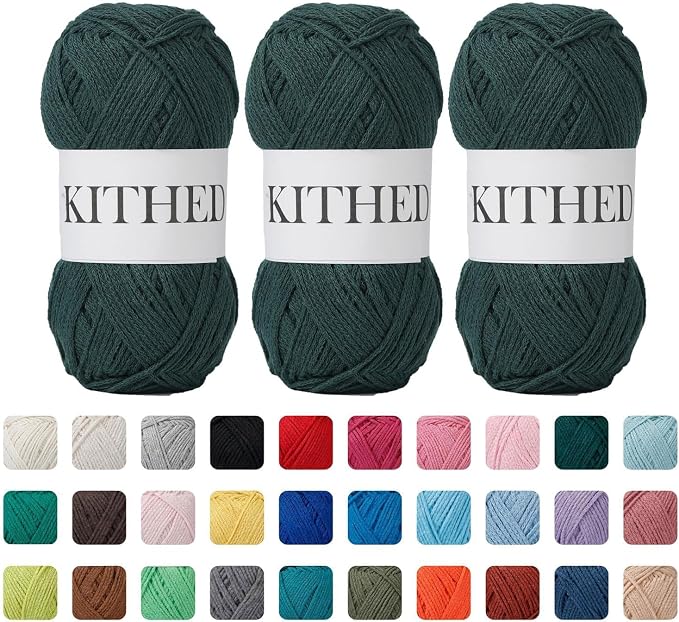 Cotton Yarn，10.5oz，526yard，3 Pack ，Soft Yarn for Crocheting and Knitting (10 Dark Green)