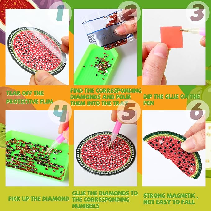 Zonon 12 Pcs Fruit Diamond Art Magnets Kit for Adults Fridge Home Decor | DIY Diamond Painting Arts Craft, Crystal Rhinestone Art, Magnetic Fruit Slice Designs, Easy Fridge Kitchen Decor