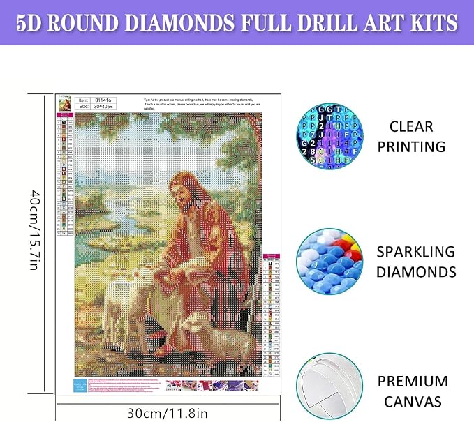 mrpwnle Diamond Art Kits for Adults Jesus Diamond Painting Kits | Christ Jesus Diamond Art Painting Kits for Adults Beginner, DIY Round Full Drill Crafts Kit for Home Decor Gifts 12x16inch