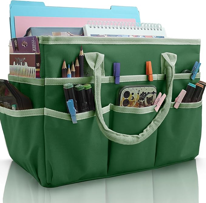 Cupohus Craft Organizer Bag, Green Art Supply Tote with Multiple Pockets