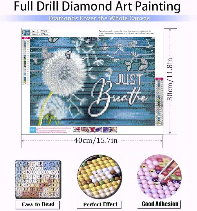 Meothan Diamond Art Kits for Adults Dandelion Diamond Painting Kit 12x16in | 5D Dandelion Diamond Art Painting Kit for Adult, DIY Full Drill Butterfly Gem Art Diamond Dots Kits for Home Wall Decor Gift