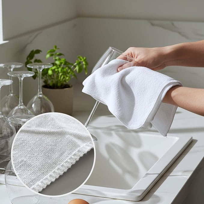 Flour Sack Shop Towels, White Cotton Cleaning Towels 14" x 12", Pack of 12 Reusable Absorbent Towels for Garage, Automotive, Workshop, Kitchen Cleaning, Polishing, Dusting & Multi-Purpose Use