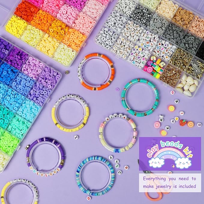 Redtwo 10000 Pcs Clay Beads Bracelet Making Kit | 3 Boxes 60 Colors Beads Set for Friendship Jewelry Making Kit with Charms, Crafts Gifts for Girls Ages 6-12 Kids