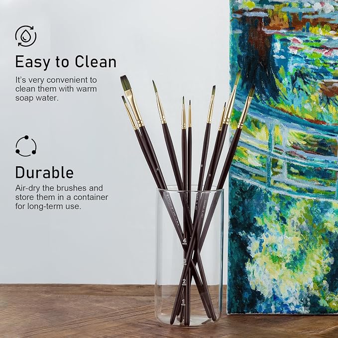Falling in Art 9 PCS Long Handle Flat Brushes Set