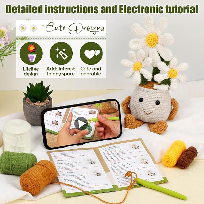 Nitlak Daisy Crochet Plant Gifts, Positive Emotional Support Crochet