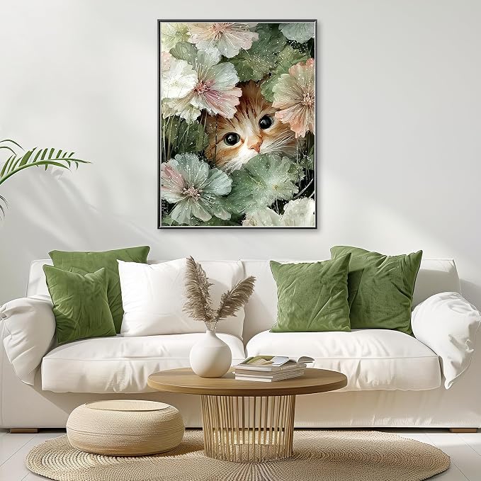 Cute Cat Diamond Art Kits for Adults,Flower Diamond painting Wall Decor