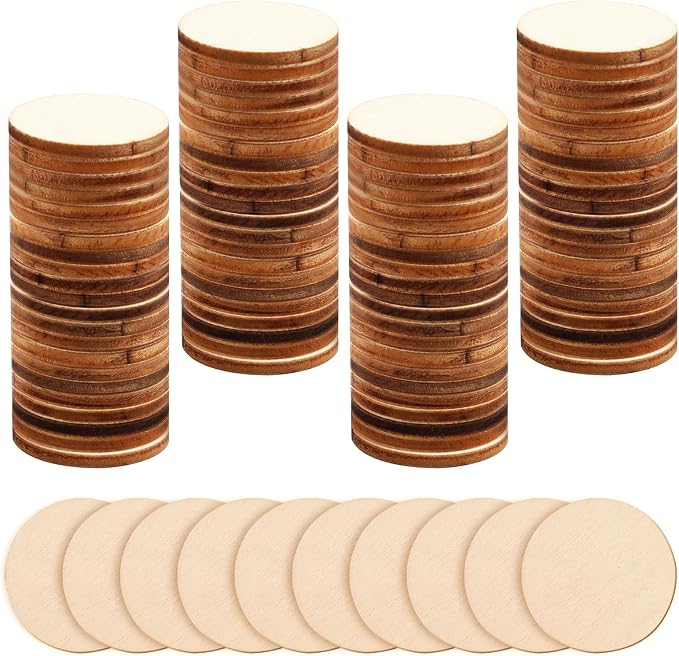 100 Pack Unfinished Wood Circles - 1 Inch Natural Round Wood Slices, Small Wooden Crafts Cutouts Circle Ornaments, Blank Wooden Kit for Painting, Writing, DIY Supplies, Engraving & Carving