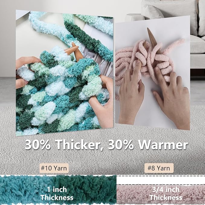 Cozyful Chunky Yarn for Hand Knitting - #10 Chunky Chenille Blanket Yarn, Jumbo Big Thick Chunky Yarns for Crocheting, Tie Dye Bulky Knit Yarns, 8 Skein (20 yds 8 oz Each Skein), Forest&Teal&Sky&Mint