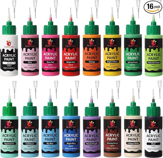 MUBYOK 2oz Matte Acrylic Paint Set with Precision Applicator Cap for Car Freshie Painting, Drawing and DIY Arts & Crafts Supplies for Adults(Pack of 16)