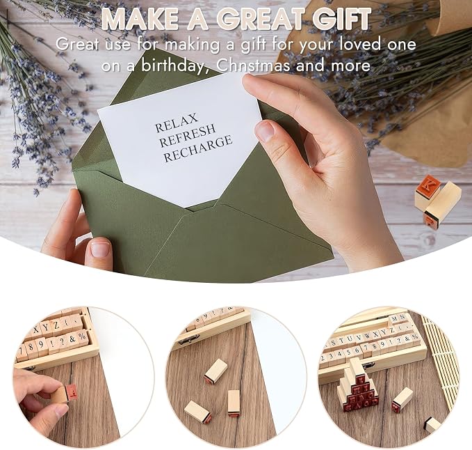 42 Pcs Letter Stamps, Rubber Alphabet Stamps for Scrapbooking | Small Wooden Scrapbooking Stamps Number and Symbol Stamp Set for DIY Crafts, Card Making, Scrapbook Supplies