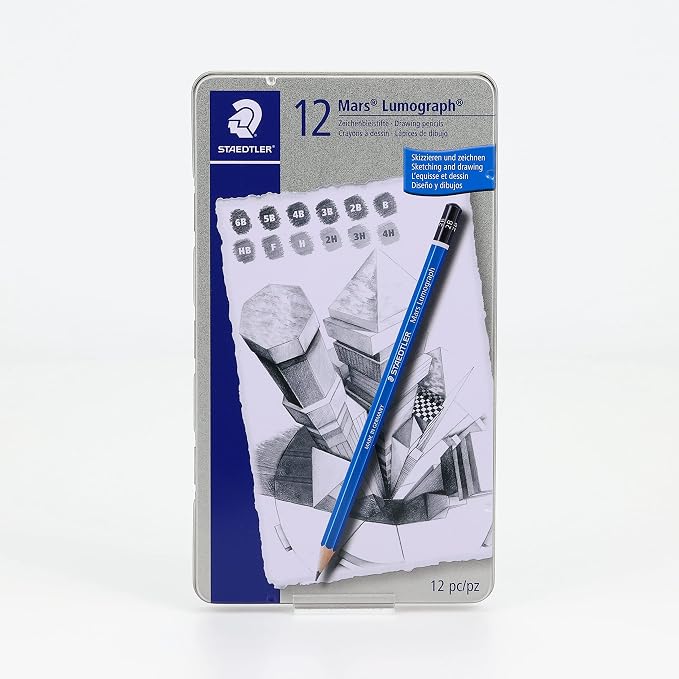STAEDTLER Mars Lumograph Art Drawing Pencils – Sustainable,Break-Resistant Graphite,Metal Case,12 Count (Pack of 2)