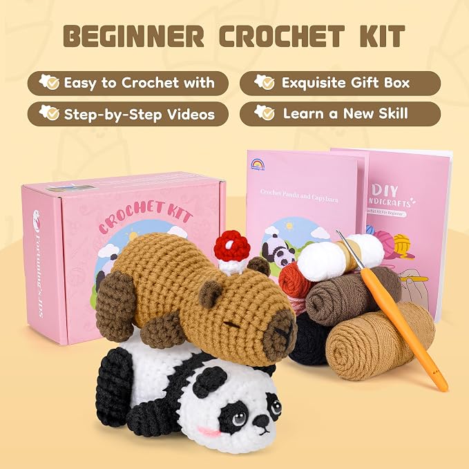 Crochet Kit for Beginners, Panda & Capybara Crochet Animal Kits