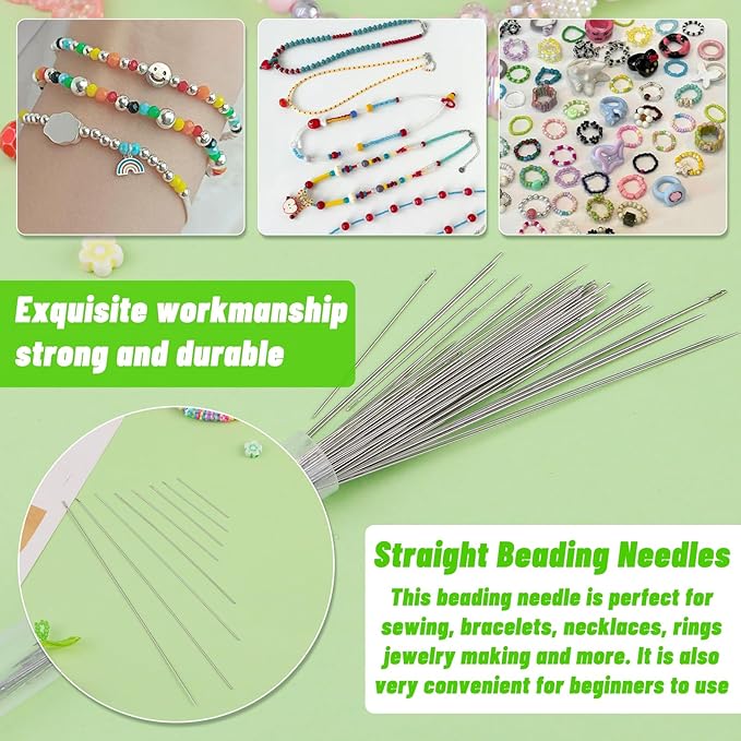 UOOU 86 Pcs Beading Needle Set, 6 Sizes Beading Needles for Seed Beads | Long Straight Bead Needles for Bracelets, Twist Beading Needles, Flexible Needle for Jewelry Making