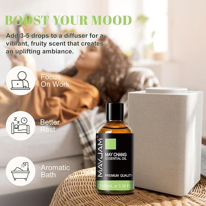 MAYJAM May Chang (Litsea Cubeba) Essential Oil for Diffuser, 3.38FL.OZ