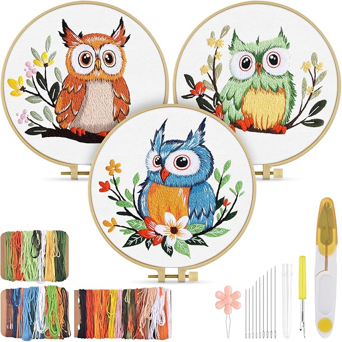 TINDTOP Embroidery Kit for Adults, Owl Embroidery Practice Kit