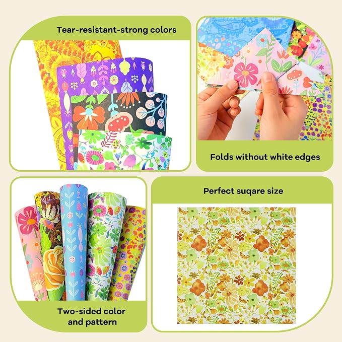 JoyCat Floral Botanical Patterned Origami Paper, 50 Sheets, 6x6 Inch | Double-sided vintage flowers and botanical designs suit origami bouquets, scrapbooking, card making and nature crafts.