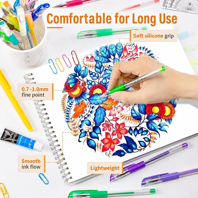 Gel Pens for Adult Coloring Books, 30 Colors Fine Point Gel Marker Pens