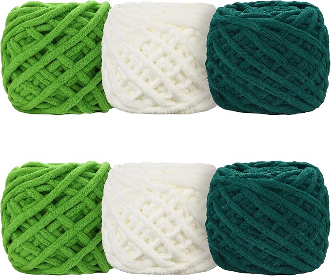 6 Pack Plush Chenille Chunky Yarn for Crocheting 100g(54.6yd) - Bulky Thick Fluffy Yarn for Knitting- Soft Velvet for Baby, Blanket Knitting Blanket Yarns- Amigurumi Yarns (D)
