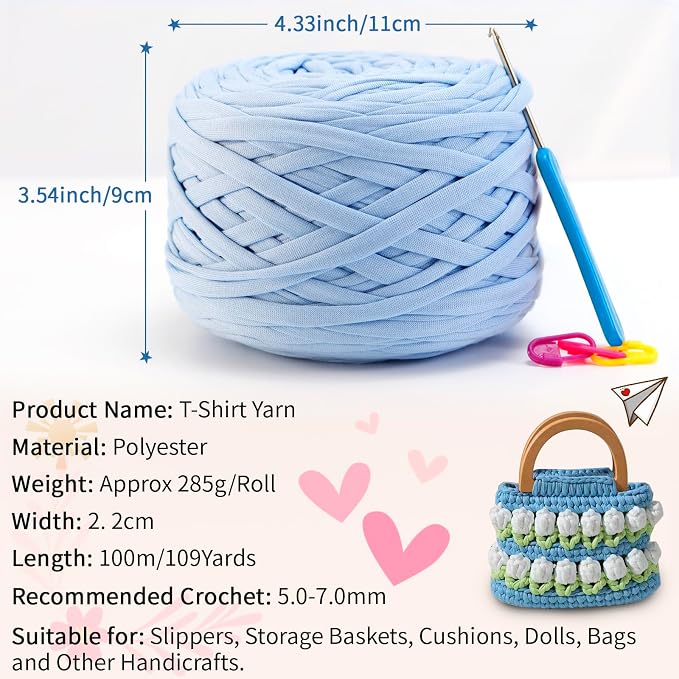 285g T Shirt Yarn for Crocheting 109 Yards Elastic Ribbon Yarn Thick Crochet Fabric Yarn, Knitting T-Shirt Yarn for Crochet Bag, Blanket, Basket, DIY Projects, Home Decor (Royal Blue)