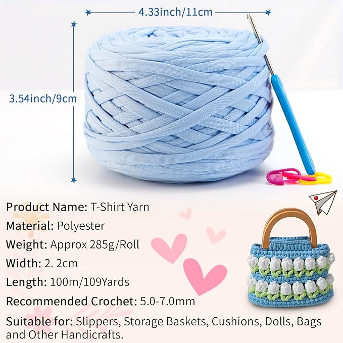 285g T Shirt Yarn for Crocheting 109 Yards Elastic Ribbon Thick Crochet Fabric Knitting T-Shirt Yarn for Crochet Bag, Blanket, Basket, DIY Projects, Home Decor (Wine Red)