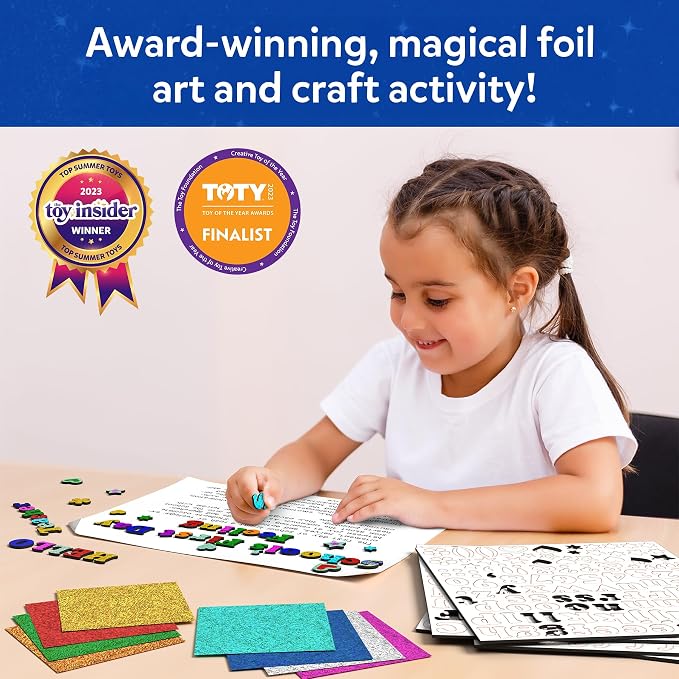 Skillmatics Foil Fun – Letter & Number Stickers, Mess-Free Art | Project Kits, DIY Colorful Creative Activity, Gift for Ages 5, 6, 7, 8, 9, and Up