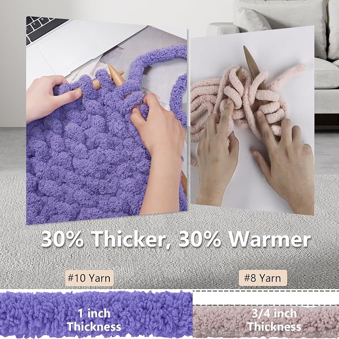 Cozyful Chunky Yarn for Hand Knitting - #10 Chunky Chenille Yarn, Jumbo Big Thick Chunky Yarns for Crocheting, Super Bulky Chunky Knit Blanket Yarns, 8 Skein (22 yds 8 oz Each Skein), Lavender