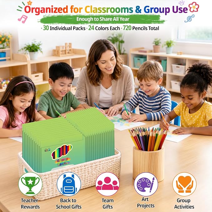 720 Count Colored Pencils Bulk, 30 Packs Colored Pencils, 24 Colors Pre-sharpened Coloring Pencils for Adults, Bulk School Supplies for Teachers, Classroom Prizes, Drawing Sketching Shading
