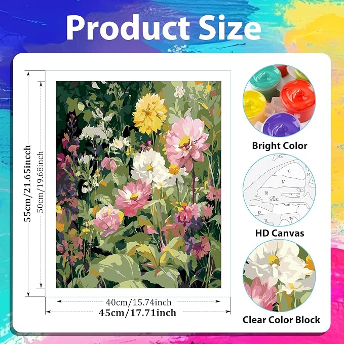 xcemhil Flowers Paint by Numbers Kit for Adults Beginner, Flowers Paint by Numbers for Adult, Acrylic Paint by Number Kits Suitable for Home Wall Art Decor Gifts 16x20 Inch