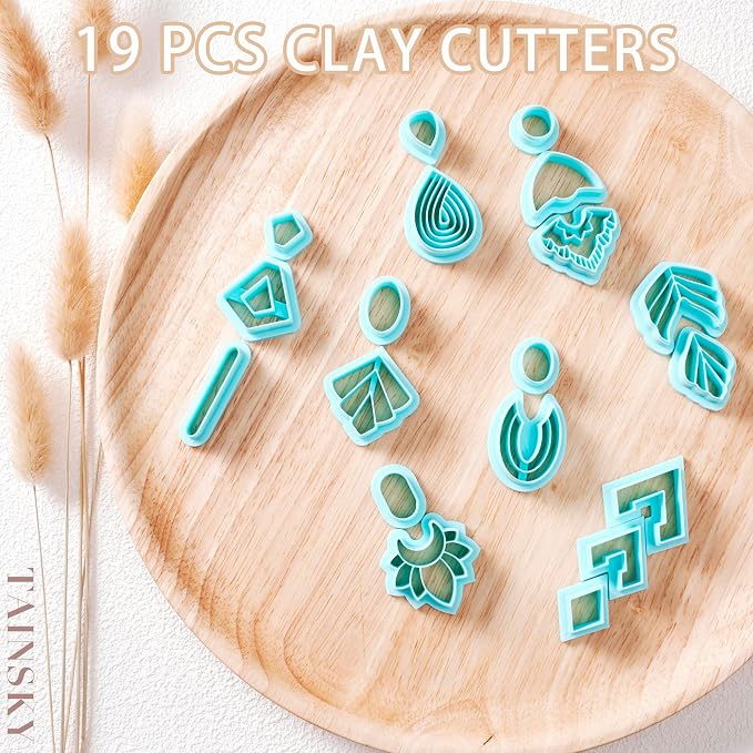 TAINSKY Polymer Clay Cutters, Set of 19 Shapes Boho Clay Cutters for Polymer Clay Jewelry, Organic Clay Earrings Cutters, Polymer Clay Cutters for Polymer Clay Jewelry Making