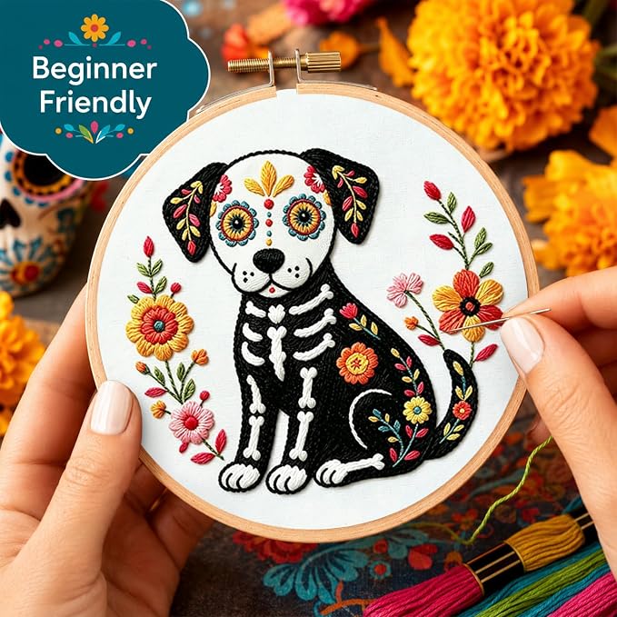 Nuberlic 3 Pack Sugar Skull Embroidery Kit for Beginners, Day of the Dead