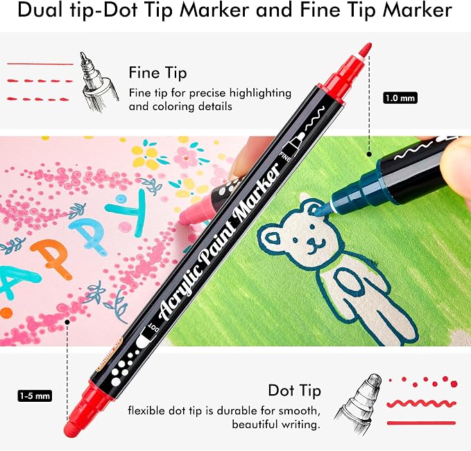 Shuttle Art 36 Colors Dot & Fine Tip Acrylic Paint Markers