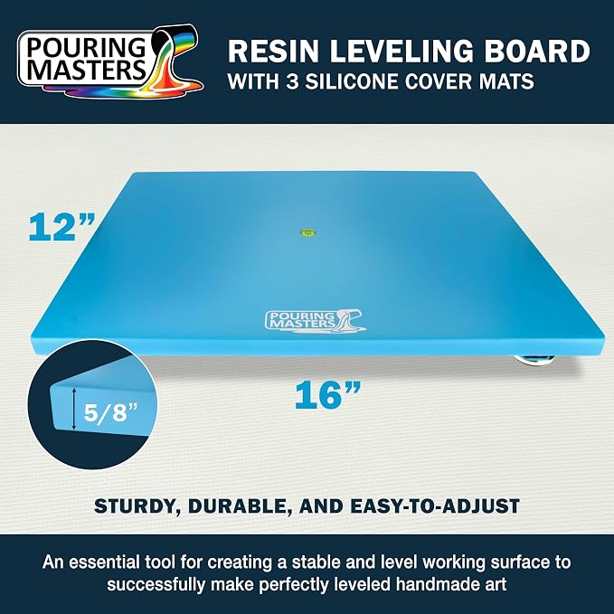 Pouring Masters Leveling Board for Epoxy Resin & Acrylic Pouring, 16" x 12" | Self Leveling Table with 3 Silicone Mats - Precision Adjustable Resin Table for Arts & Crafts Projects, Molds