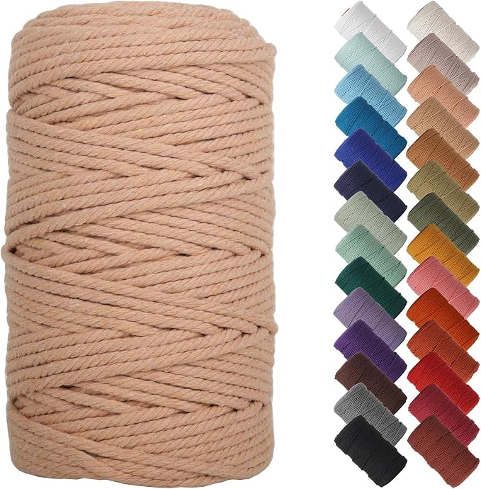 NOANTA Brick Red Macrame Cord 4mm x 109yards, Cotton Rope Macrame Yarn | Macrame Rope Supplies, 3 Strand Twisted Cotton Yarn String, Cotton Cord for Wall Hanging, Plant Hangers, Crafts, Knitting