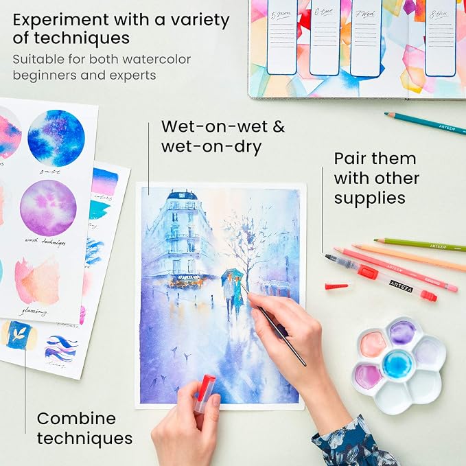 ARTEZA Watercolor Paint Set, 60 Colors, 12 ml/0.4 fl oz, Highly Pigmented