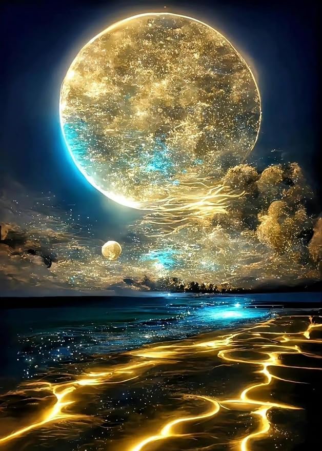 Moon Diamond Painting Kits for Adults, Beach Diamond Art Kits for Adults