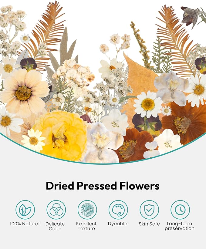 Dried Flowers, Resiners 100Pcs Pressed Flowers for Craft Real Natural Dried Flowers Dry Leaves Kit for DIY Making Crafts Resin Soap Candle Scrapbook Supplies Jewelry Making