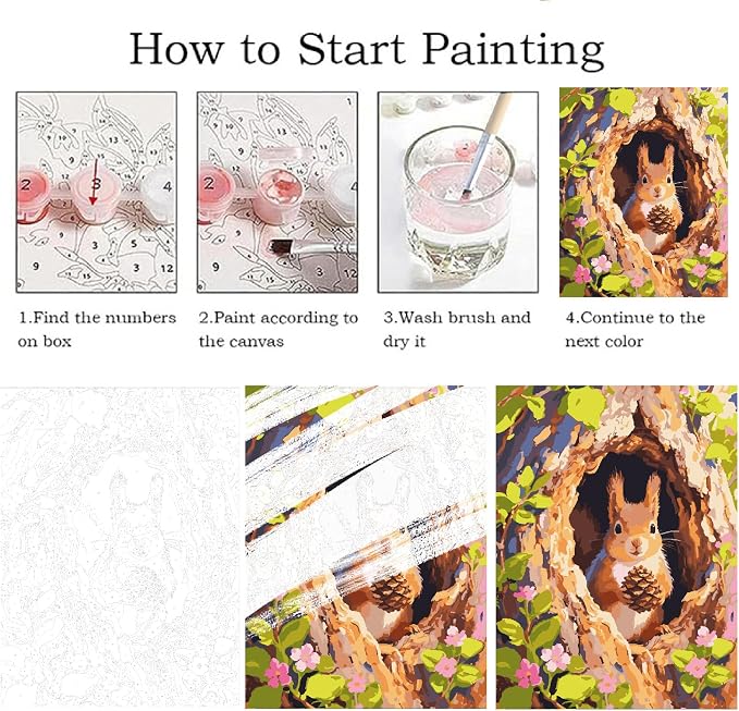 Paint by Numbers Kit for Adults Beginner Animal,Forest Squirrels,16x20"