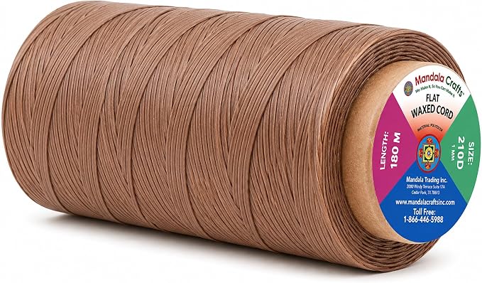 Mandala Crafts 210D 1mm Taupe Flat Waxed Thread for Leather Sewing