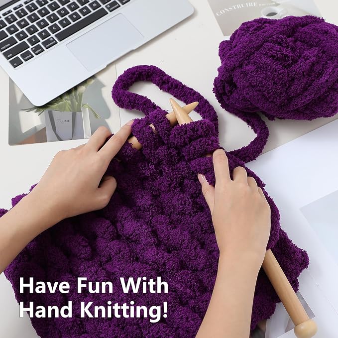 Cozyful Chunky Yarn for Hand Knitting - #10 Chunky Chenille Yarn, Jumbo Big Thick Chunky Yarns for Crocheting, Super Bulky Chunky Knit Blanket Yarns, 8 Skein (22 yds 8 oz Each Skein), Dark Purple