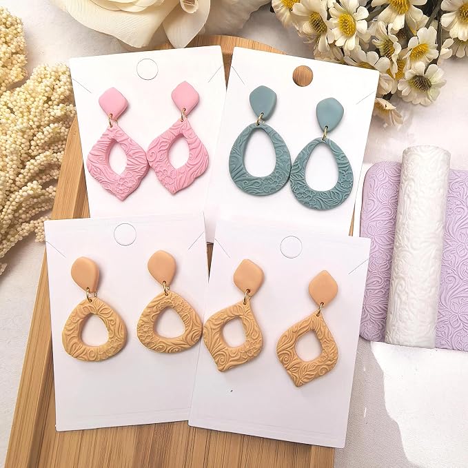 Polymer Clay Texture Roller Work with Polymer Clay Cutters for DIY Earrings Jewelry Making Craft Supplies (French Flower Pattern)
