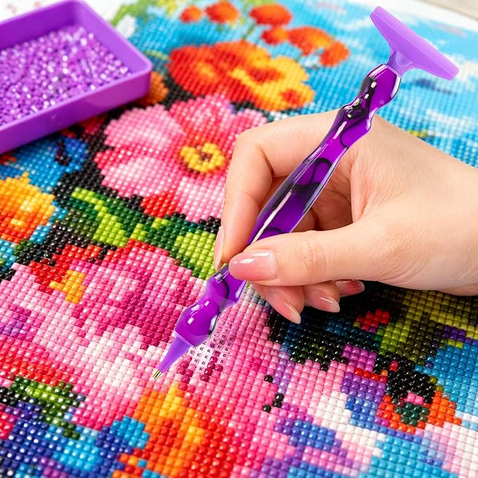 ZYNYXY 25PCS Ergonomic Diamond Art Pens Kits, Resin Diamond Painting Pen with Multifunctional Plastic Screw Thread Tips for 5D Diamond Painting (Black Stripe Purple)