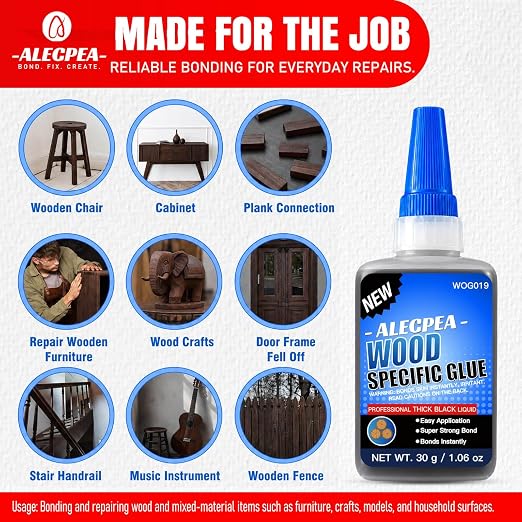 ALECPEA Black Wood Glue, Thick CA Glue for Dark Wood, 30g with 3 Droppers