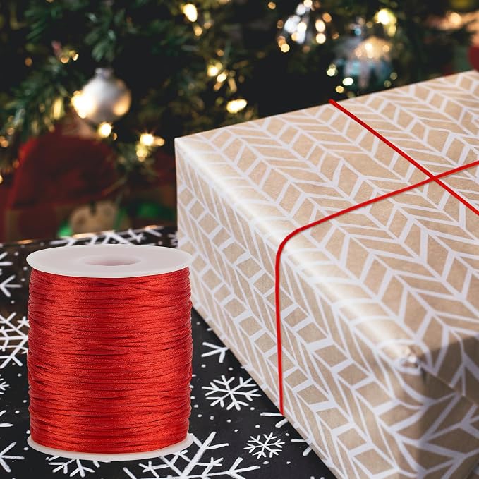 Red Nylon String Cord - 1MM 100 Yards Braided Ornament Twine Thread for Bracelet Making, Nylon Necklace Jewelry Thread Clay Bead String for Crafts Bracelets, Macrame Beading Satin Cord